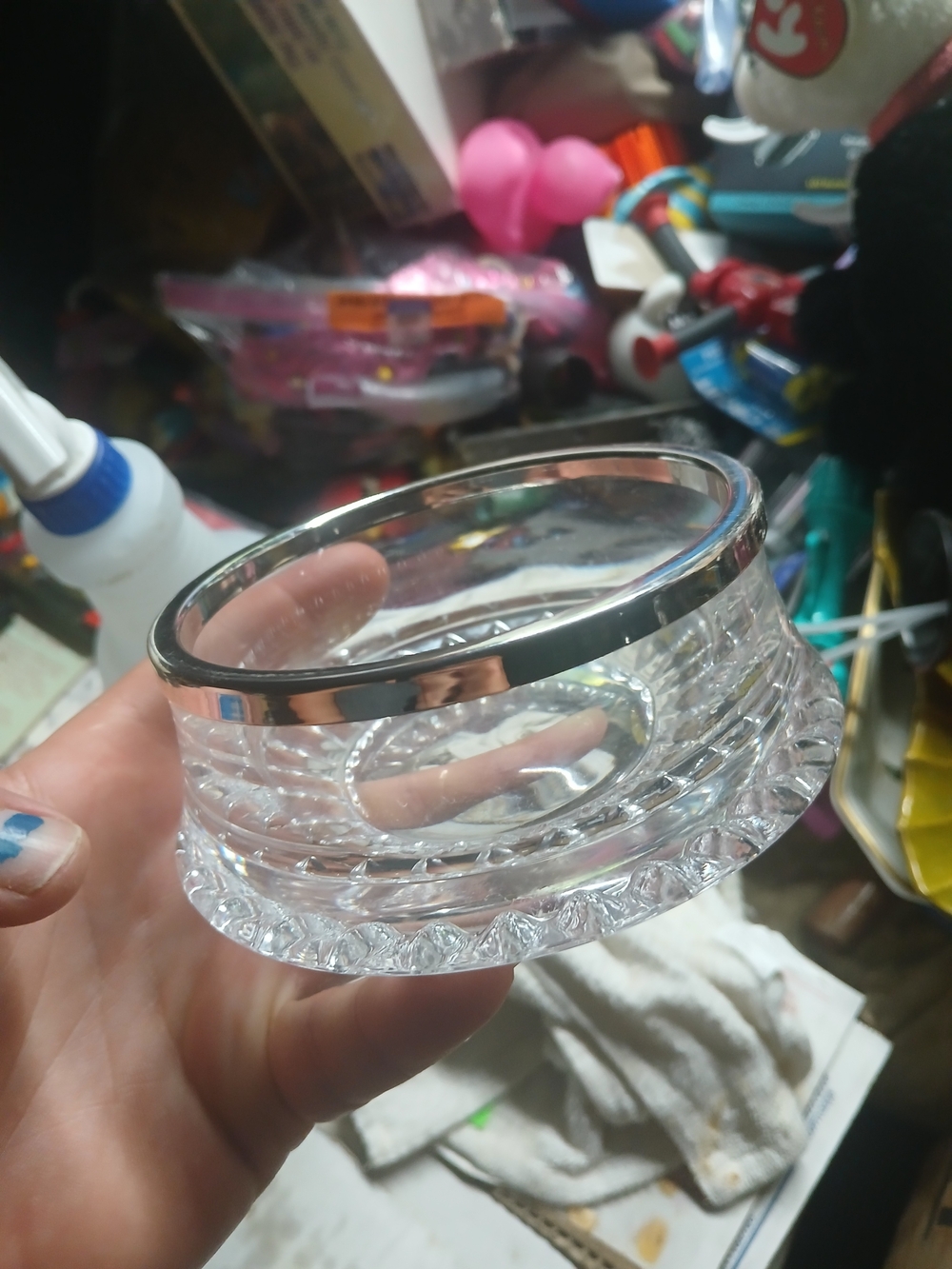 vintage Gorham Lead Crystal Bowl with a silver-plated rim